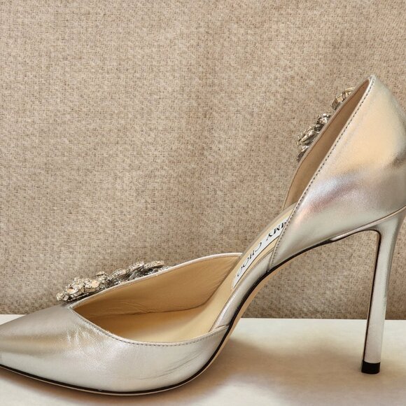 immy Choo Teja 100mm Silver Leather Crystal D'orsay Pump - Picture 12 of 13